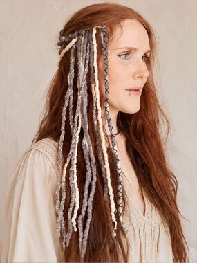 Gray White Merino Wool Clip In Dreadlocks Extensions Handmade Miss Violet Lace
